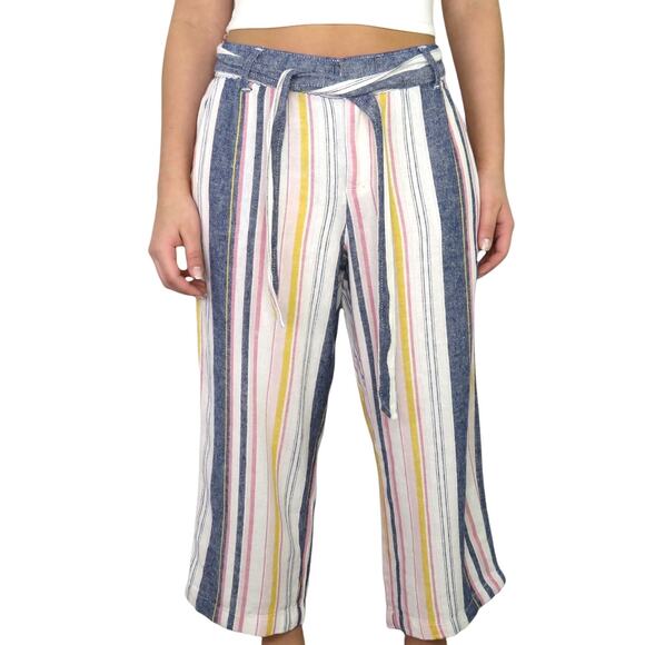 90s Vintage Liz Claiborne Pastel Rainbow Striped Pants Straight Leg Small - Picture 2 of 6